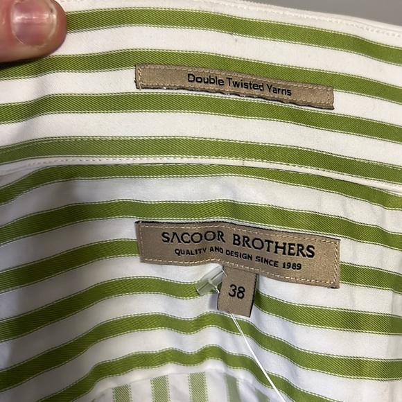 SACOOR BROTHERS Green White Stripes Button Down Shirt- Long Sleeve Small - Picture 5 of 6